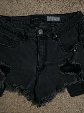 Aeropostale Black High-Waist Denim Shorts with Branded Button